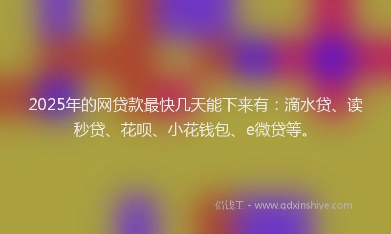 2025年的网贷款最快几天能下来有：滴水贷、读秒贷、花呗、小花钱包、e微贷等。
