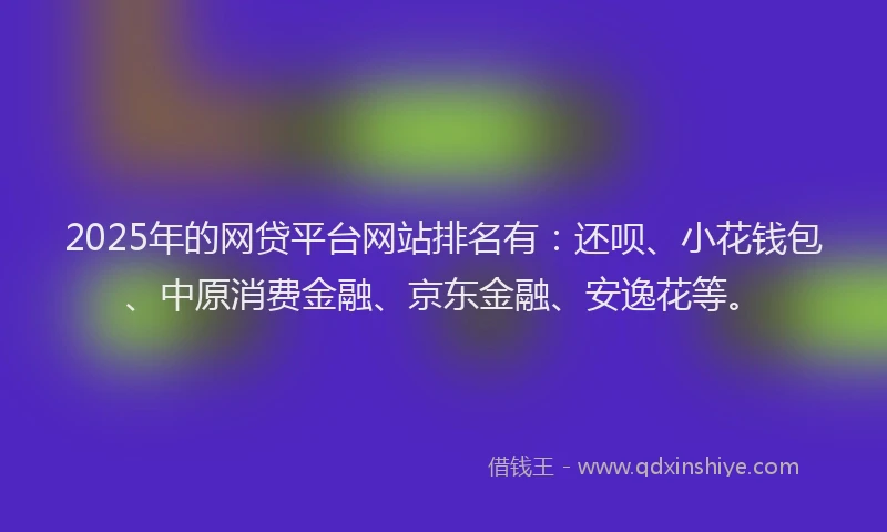 2025年的网贷平台网站排名有：还呗、小花钱包、中原消费金融、京东金融、安逸花等。