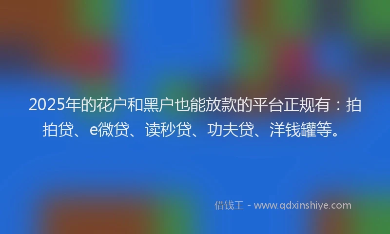 2025年的花户和黑户也能放款的平台正规有：拍拍贷、e微贷、读秒贷、功夫贷、洋钱罐等。