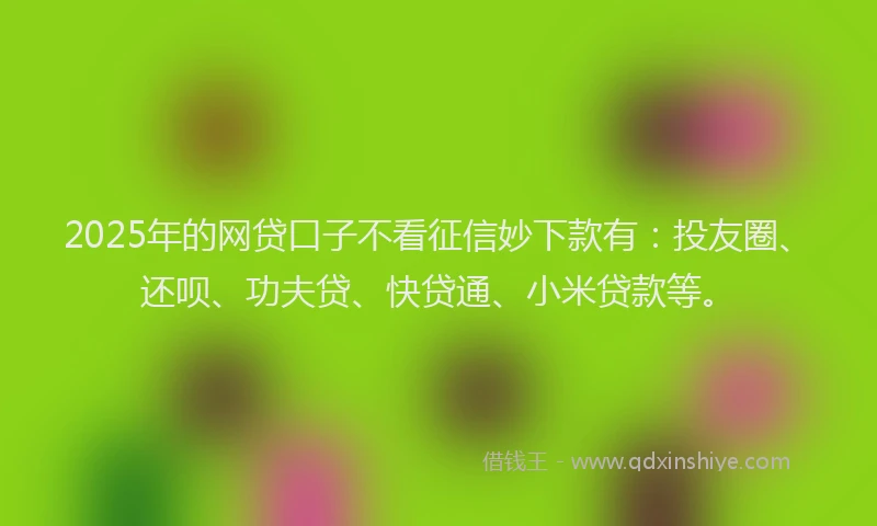 2025年的网贷口子不看征信妙下款有：投友圈、还呗、功夫贷、快贷通、小米贷款等。