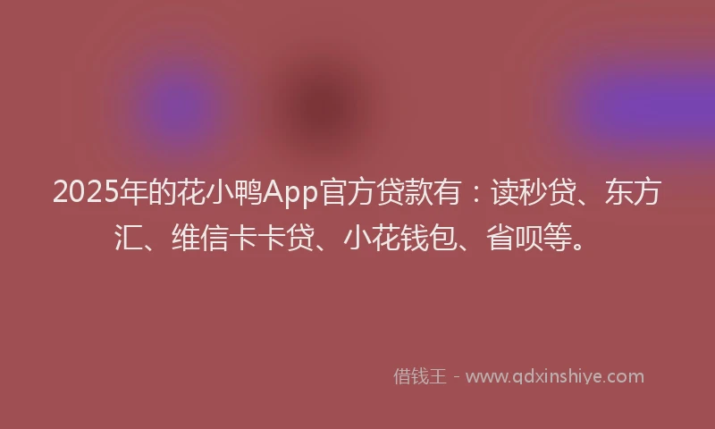 2025年的花小鸭App官方贷款有：读秒贷、东方汇、维信卡卡贷、小花钱包、省呗等。