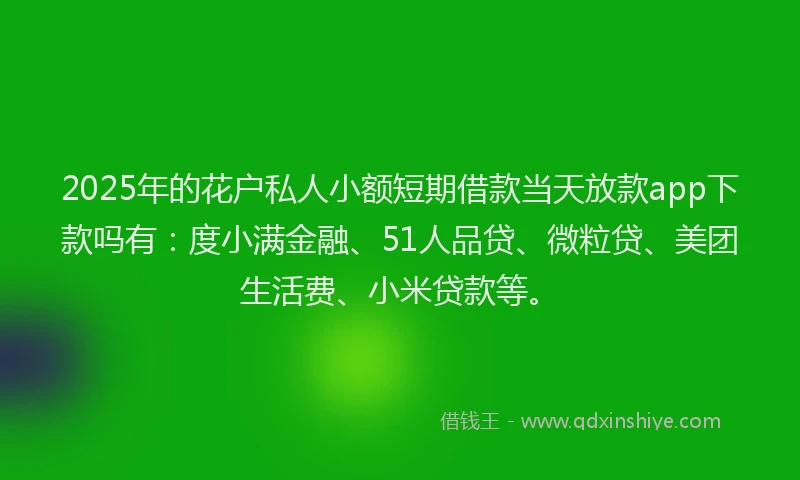 2025年的花户私人小额短期借款当天放款app下款吗有：度小满金融、51人品贷、微粒贷、美团生活费、小米贷款等。