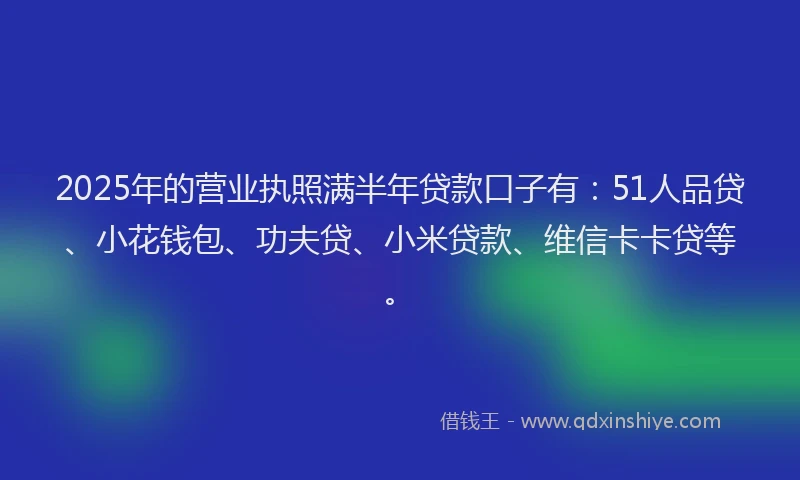 2025年的营业执照满半年贷款口子有：51人品贷、小花钱包、功夫贷、小米贷款、维信卡卡贷等。