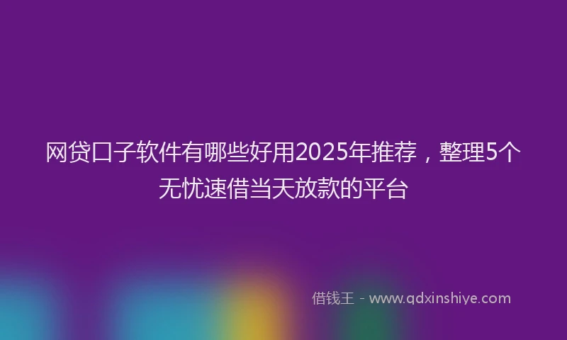网贷口子软件有哪些好用2025年推荐，整理5个无忧速借当天放款的平台