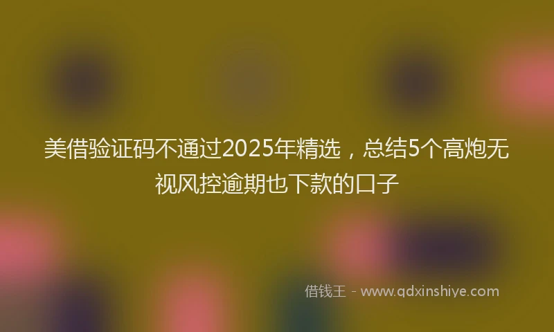美借验证码不通过2025年精选，总结5个高炮无视风控逾期也下款的口子
