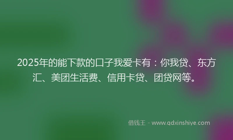 2025年的能下款的口子我爱卡有：你我贷、东方汇、美团生活费、信用卡贷、团贷网等。