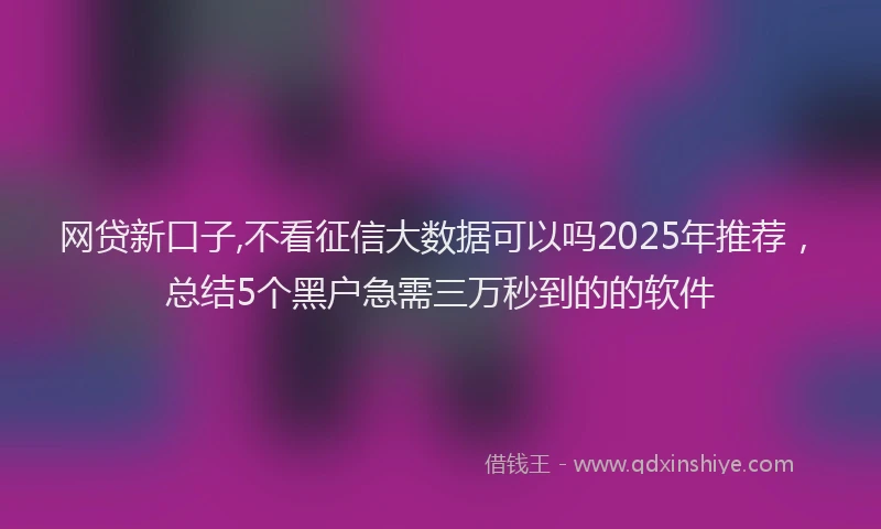 网贷新口子,不看征信大数据可以吗2025年推荐，总结5个黑户急需三万秒到的的软件