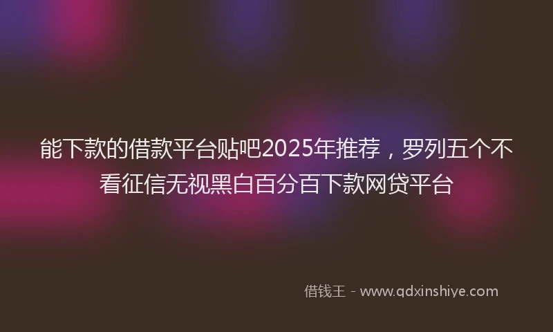 能下款的借款平台贴吧2025年推荐，罗列五个不看征信无视黑白百分百下款网贷平台