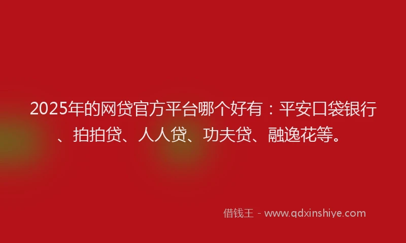 2025年的网贷官方平台哪个好有：平安口袋银行、拍拍贷、人人贷、功夫贷、融逸花等。
