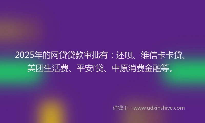 2025年的网贷贷款审批有：还呗、维信卡卡贷、美团生活费、平安i贷、中原消费金融等。