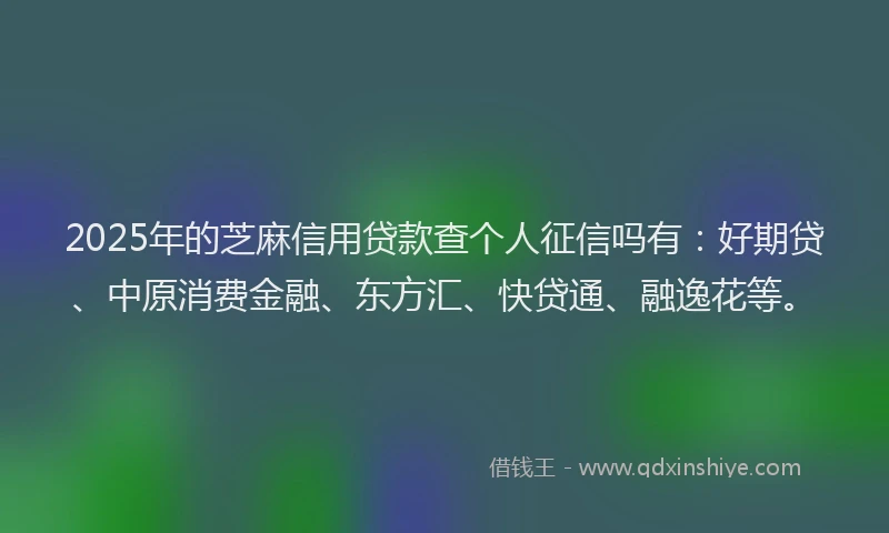 2025年的芝麻信用贷款查个人征信吗有：好期贷、中原消费金融、东方汇、快贷通、融逸花等。