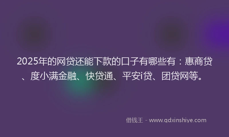 2025年的网贷还能下款的口子有哪些有：惠商贷、度小满金融、快贷通、平安i贷、团贷网等。