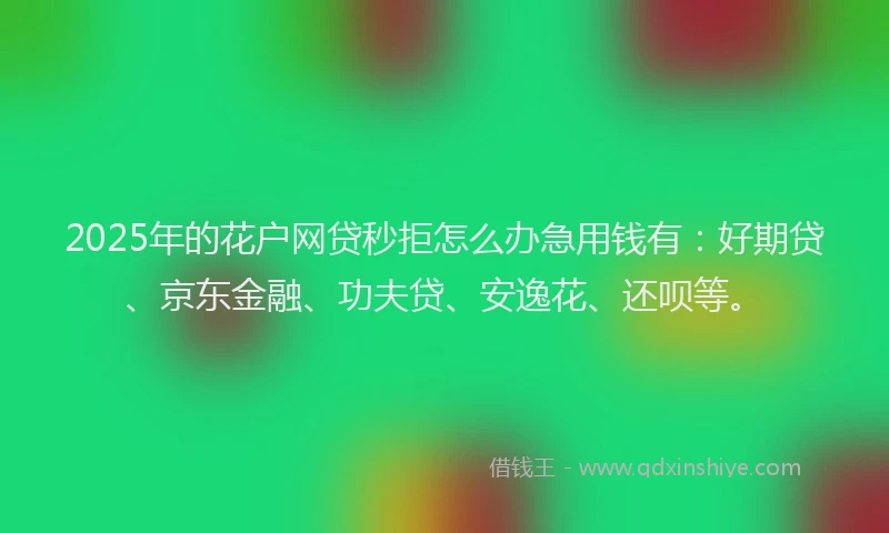 2025年的花户网贷秒拒怎么办急用钱有：好期贷、京东金融、功夫贷、安逸花、还呗等。
