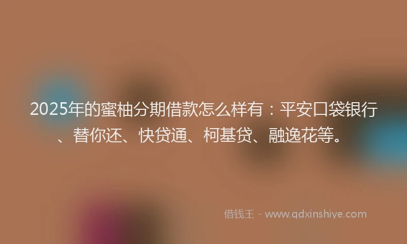 2025年的蜜柚分期借款怎么样有：平安口袋银行、替你还、快贷通、柯基贷、融逸花等。
