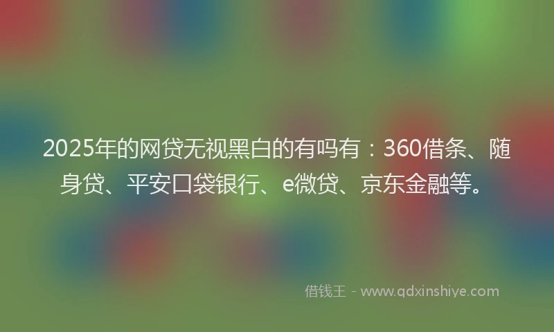 2025年的网贷无视黑白的有吗有：360借条、随身贷、平安口袋银行、e微贷、京东金融等。