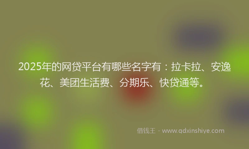 2025年的网贷平台有哪些名字有：拉卡拉、安逸花、美团生活费、分期乐、快贷通等。