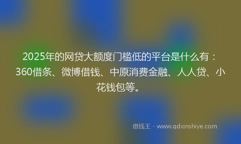 2025年的网贷大额度门槛低的平台是什么有：360借条、微博借钱、中原消费金融、人人贷、小花钱包等。