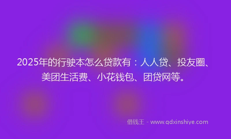 2025年的行驶本怎么贷款有：人人贷、投友圈、美团生活费、小花钱包、团贷网等。