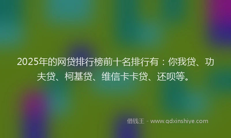 2025年的网贷排行榜前十名排行有：你我贷、功夫贷、柯基贷、维信卡卡贷、还呗等。