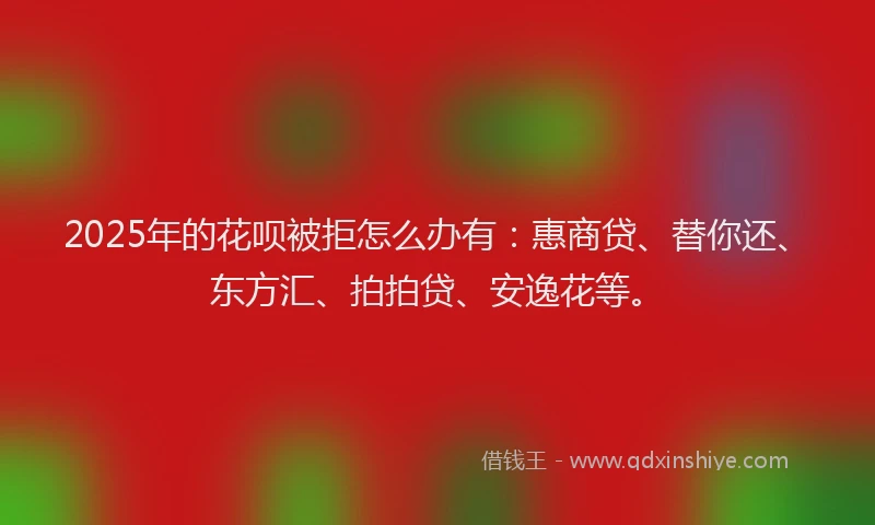 2025年的花呗被拒怎么办有：惠商贷、替你还、东方汇、拍拍贷、安逸花等。