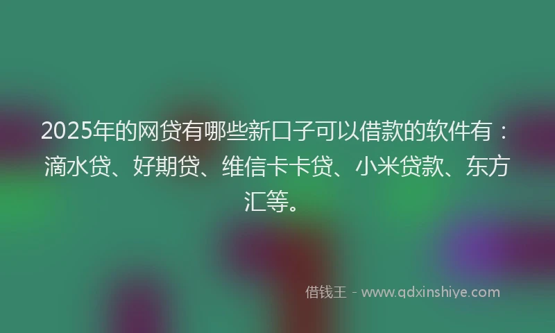 2025年的网贷有哪些新口子可以借款的软件有：滴水贷、好期贷、维信卡卡贷、小米贷款、东方汇等。