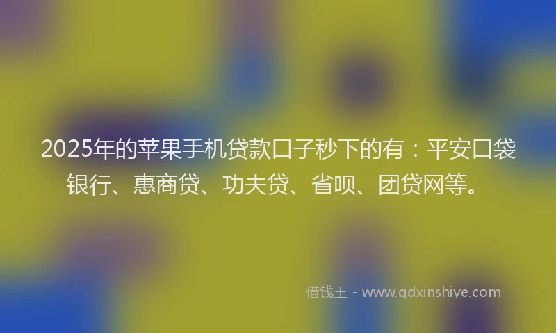 2025年的苹果手机贷款口子秒下的有：平安口袋银行、惠商贷、功夫贷、省呗、团贷网等。