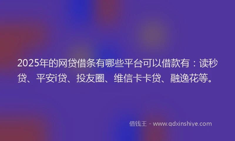 2025年的网贷借条有哪些平台可以借款有：读秒贷、平安i贷、投友圈、维信卡卡贷、融逸花等。