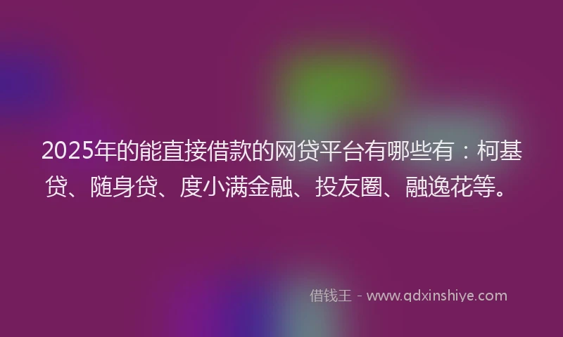 2025年的能直接借款的网贷平台有哪些有：柯基贷、随身贷、度小满金融、投友圈、融逸花等。