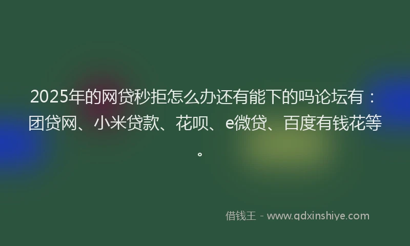 2025年的网贷秒拒怎么办还有能下的吗论坛有：团贷网、小米贷款、花呗、e微贷、百度有钱花等。