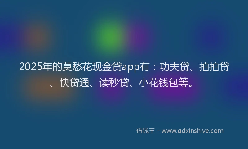 2025年的莫愁花现金贷app有：功夫贷、拍拍贷、快贷通、读秒贷、小花钱包等。