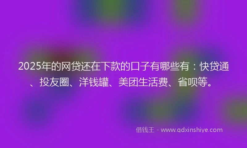 2025年的网贷还在下款的口子有哪些有：快贷通、投友圈、洋钱罐、美团生活费、省呗等。