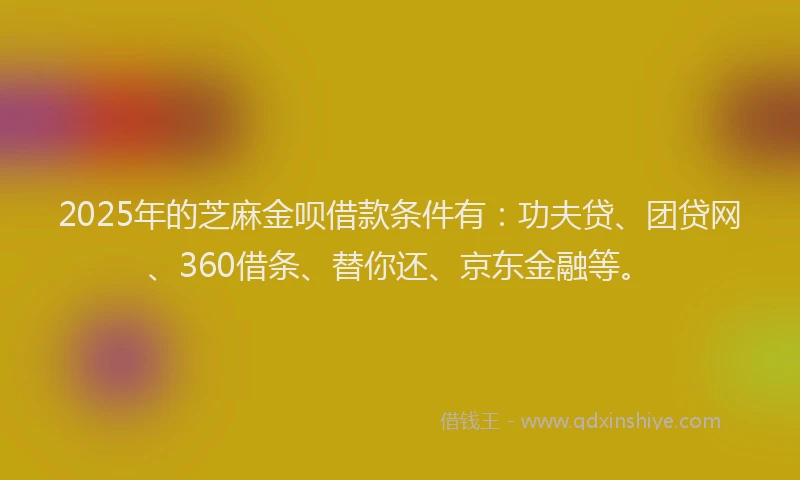 2025年的芝麻金呗借款条件有：功夫贷、团贷网、360借条、替你还、京东金融等。
