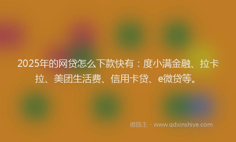 2025年的网贷怎么下款快有：度小满金融、拉卡拉、美团生活费、信用卡贷、e微贷等。