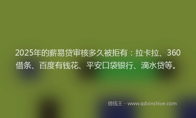 2025年的薪易贷审核多久被拒有：拉卡拉、360借条、百度有钱花、平安口袋银行、滴水贷等。