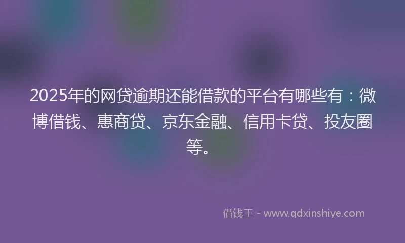 2025年的网贷逾期还能借款的平台有哪些有：微博借钱、惠商贷、京东金融、信用卡贷、投友圈等。