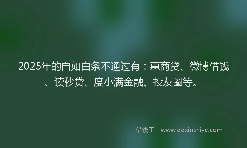 2025年的自如白条不通过有：惠商贷、微博借钱、读秒贷、度小满金融、投友圈等。