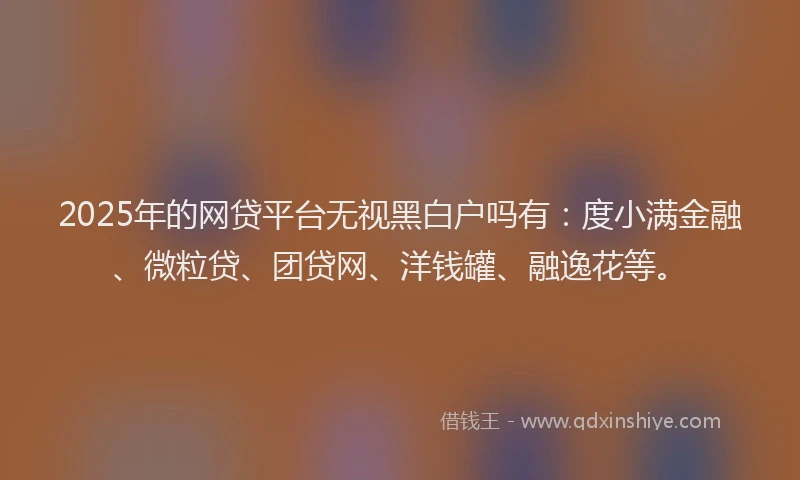 2025年的网贷平台无视黑白户吗有：度小满金融、微粒贷、团贷网、洋钱罐、融逸花等。