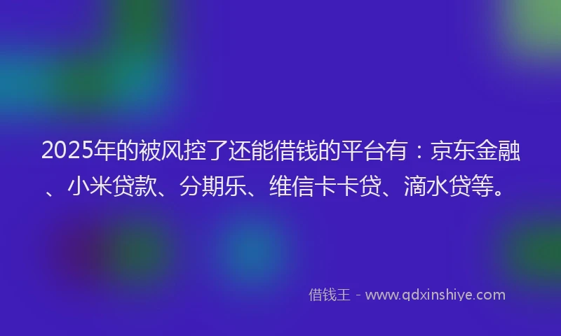 2025年的被风控了还能借钱的平台有：京东金融、小米贷款、分期乐、维信卡卡贷、滴水贷等。