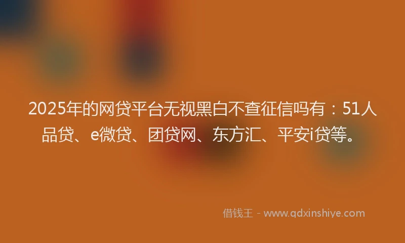 2025年的网贷平台无视黑白不查征信吗有：51人品贷、e微贷、团贷网、东方汇、平安i贷等。