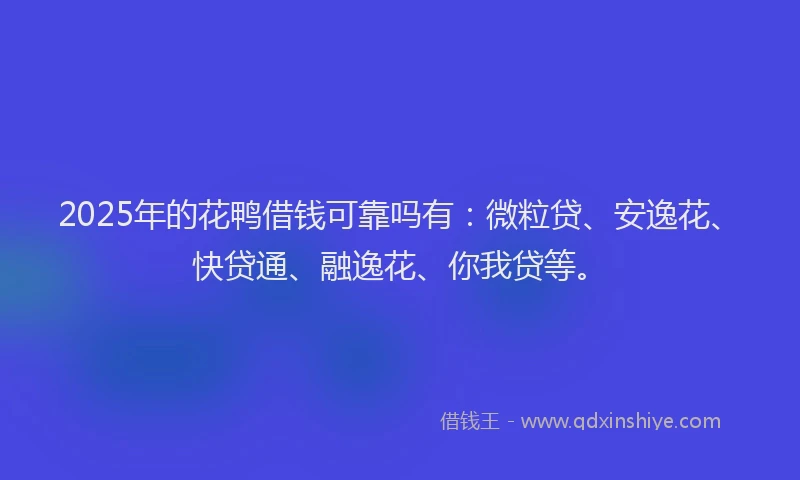 2025年的花鸭借钱可靠吗有：微粒贷、安逸花、快贷通、融逸花、你我贷等。