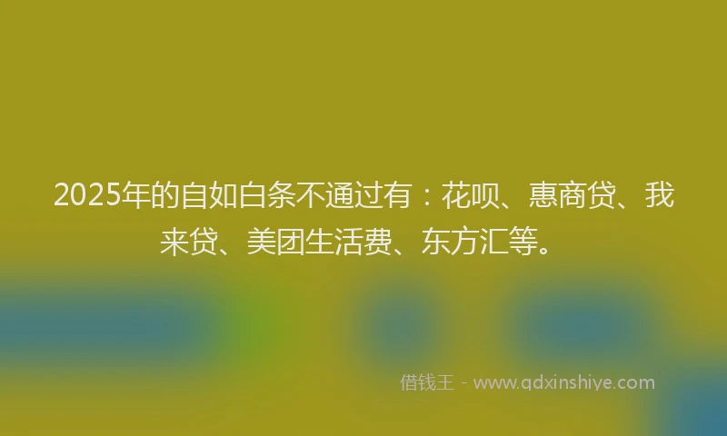 2025年的自如白条不通过有：花呗、惠商贷、我来贷、美团生活费、东方汇等。