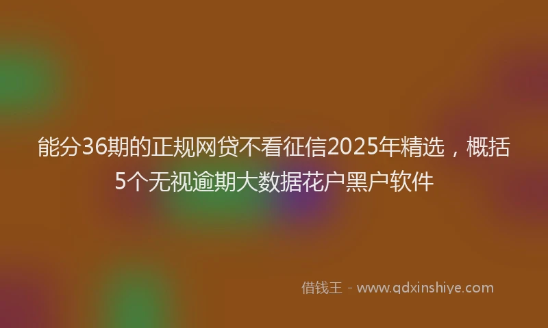 能分36期的正规网贷不看征信2025年精选，概括5个无视逾期大数据花户黑户软件