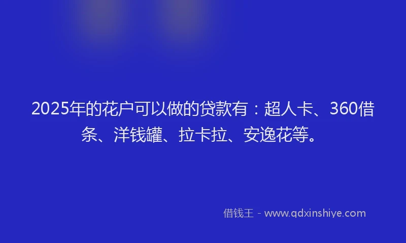 2025年的花户可以做的贷款有：超人卡、360借条、洋钱罐、拉卡拉、安逸花等。