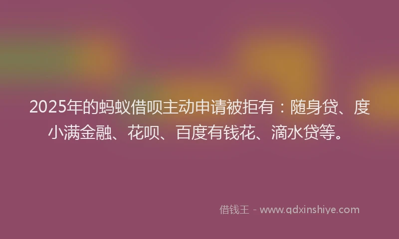 2025年的蚂蚁借呗主动申请被拒有：随身贷、度小满金融、花呗、百度有钱花、滴水贷等。