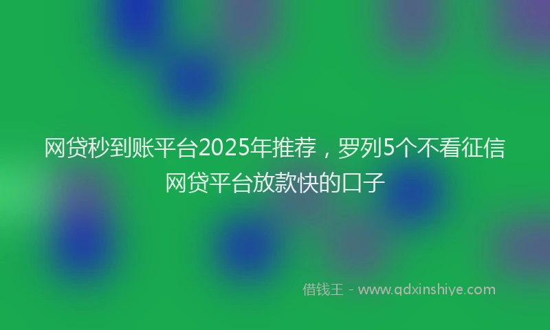 网贷秒到账平台2025年推荐，罗列5个不看征信网贷平台放款快的口子