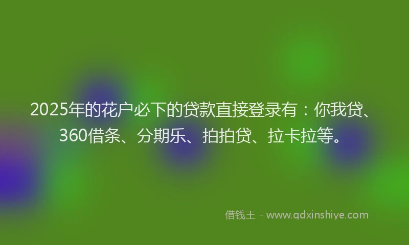 2025年的花户必下的贷款直接登录有：你我贷、360借条、分期乐、拍拍贷、拉卡拉等。