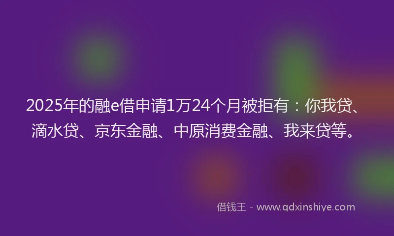 2025年的融e借申请1万24个月被拒有：你我贷、滴水贷、京东金融、中原消费金融、我来贷等。