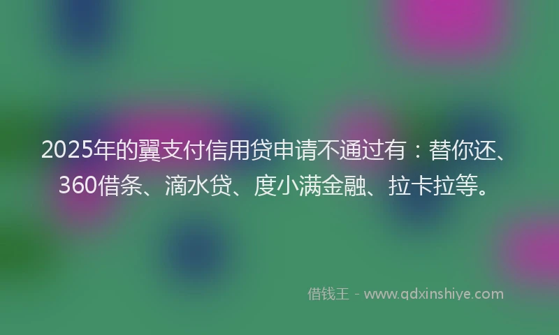 2025年的翼支付信用贷申请不通过有：替你还、360借条、滴水贷、度小满金融、拉卡拉等。