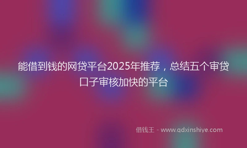 能借到钱的网贷平台2025年推荐，总结五个审贷口子审核加快的平台