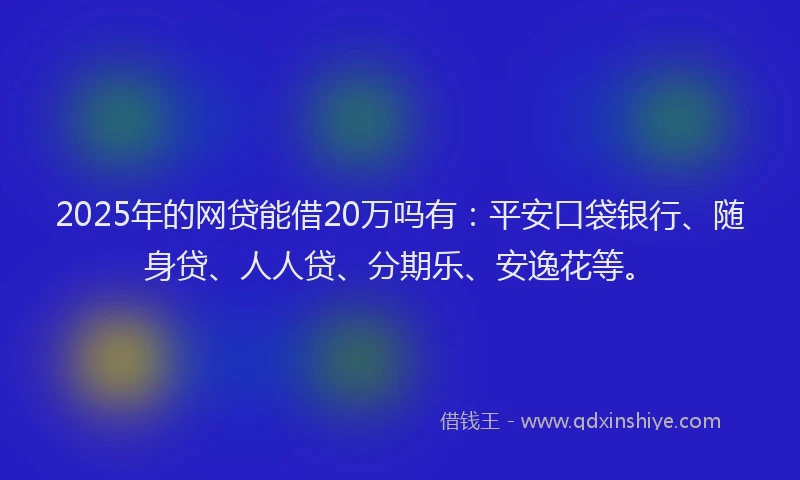2025年的网贷能借20万吗有：平安口袋银行、随身贷、人人贷、分期乐、安逸花等。